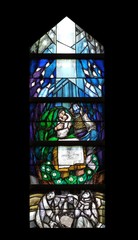God, the Creator of all life, stained glass window by Sieger Koder in church of Saint John in...