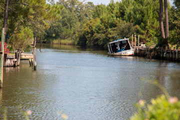 Fototapeta premium Plash island bon secour river and creeks with trees and half sunken boat