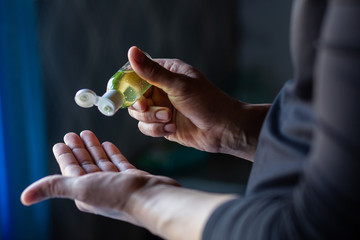 Coronavirus pandemic prevention wash hands with soap warm water and , rubbing nails and fingers...