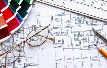Architect workplace top view