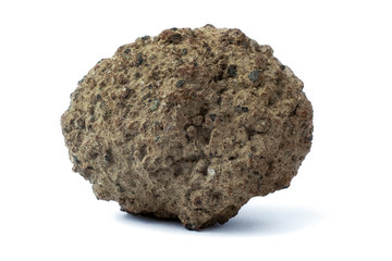 Volcanic bomb from the slopes of Mount Etna. Isolated on white background, close up.