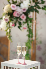 glasses with champagne at a wedding