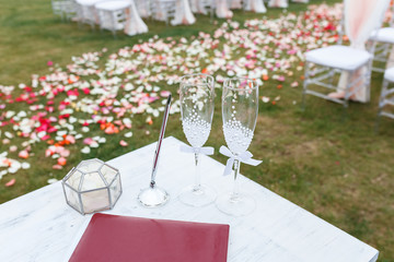 glasses with champagne at a wedding
