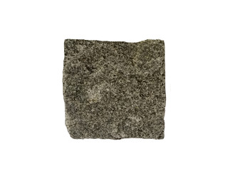 Gray granite cobble stone on white background. Granite is igneous rocks. There is noise and grain caused by the texture of the stone.
