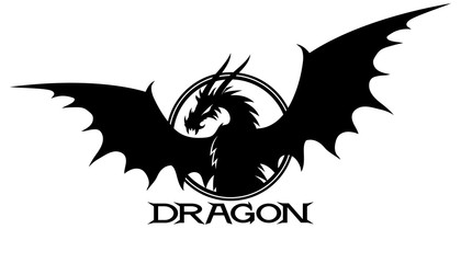 Black dragon sign on a white background.