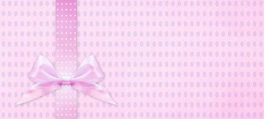 happy easter gift card with pink ribbon bow Isolated on pink texture background with copy space