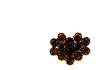 Heart made of medicine jars on a white background in a minimal style with a place for text.