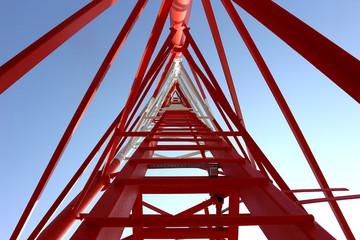 The telephone tower is white and red 4.