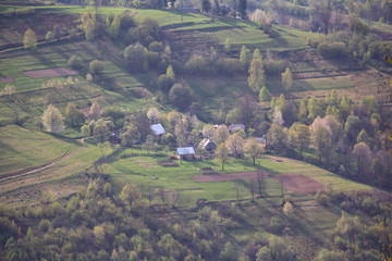 Beautiful view of the mountain plain and the mountains. Carpathians, Ukraine