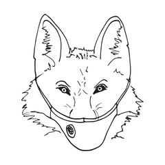A fox in a protective medical mask. Vector outline illustration.