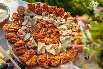 Mashed vegetables paste on hommade bread from local bio vegetables by the traditional farmers in Romania