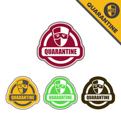 Coronavirus quarantine stickers icon set with man and medical face mask isolated on white background. Novel coronavirus 2019-nCoV. Vector Concept of coronavirus quarantine