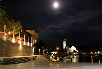 Fototapeta na wymiar Franciscan Monastery of Our Lady of Grace in Hvar city by night, Hvar island, Croatia