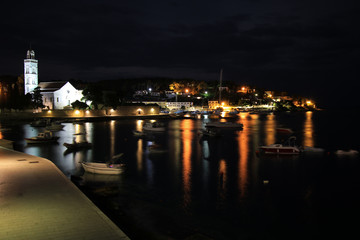 Obraz premium Franciscan Monastery of Our Lady of Grace in Hvar city by night, Hvar island, Croatia