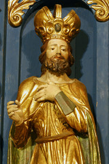 Obraz premium Saint Ladislaus of Hungary, statue on the high altar in the Parish church of St. Barbara in Vrapce, Zagreb, Croatia