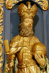 Saint Stephen of Hungary, statue on the high altar in the Parish church of St. Barbara in Vrapce, Zagreb, Croatia