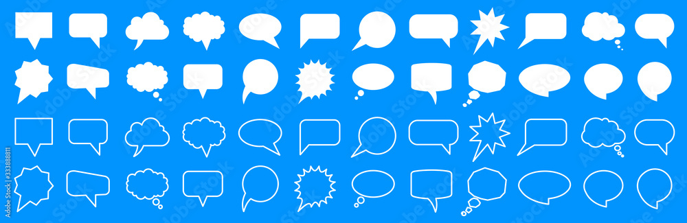 Poster set different empty speech discussion bubble, chat sign - for stock