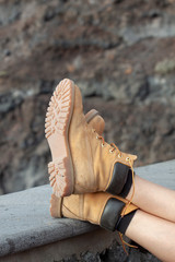 Trekking boots on a wall