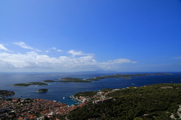 Paklinski Islands and Hvar city, view from Napoleon fortress in Hvar island, Croatia
