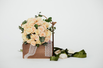 beautiful bouquets of roses with ribbons