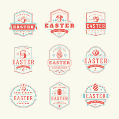 Easter badges and labels vector design elements set.