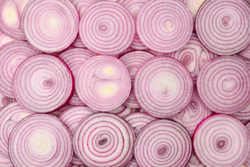 Onion slices as a background. Top view.