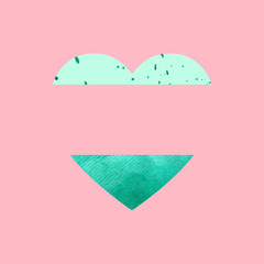 Watercolor emerald with mint heart on pink background. Heart shape illustration can be used in greeting cards, posters, flyers, banners, logo, further design etc.