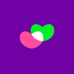 Hearts icon green and pink on violet