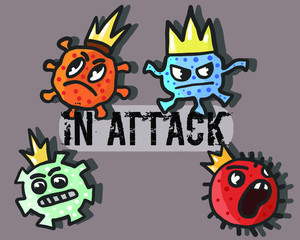 vector illustration of a species of bacteria, viruses, covid, into the attack