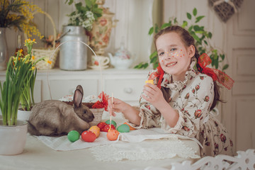 Little girl, Easter Bunny, Easter, painted eggs