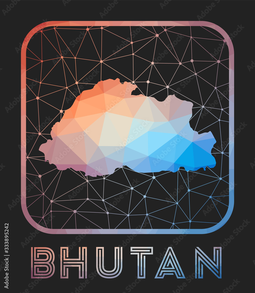 Poster bhutan map design. vector low poly map of the country. bhutan icon in geometric style. the country s