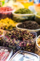 Spices and herbs on the arab street market stall