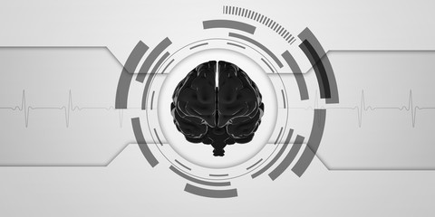 Black and white brain projection with heart rate
