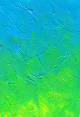 Blue and green gradient background painting. Abstract modern art. Brush strokes textured backdrop.