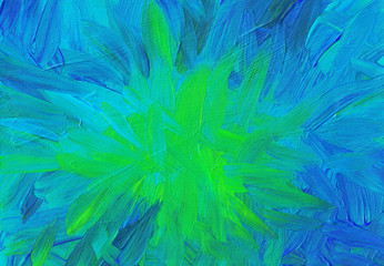 Blue and green abstract background painting. Oil modern art. Brush strokes backdrop.