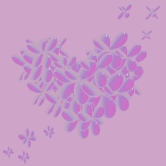 spring background with gentle heart from flowers and petals, 3d