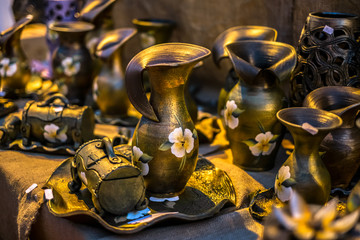 Traditional Romanian handmade ceramics market at the potters fair from Sibiu, Romania