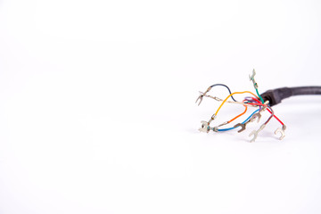 Group of colored cables on a white background