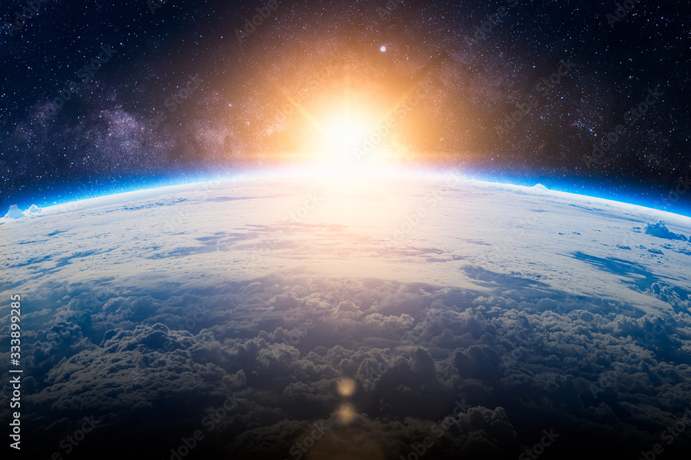 Wall mural the abstract image of the planet and the sun on the space and element of this image is the skyline p