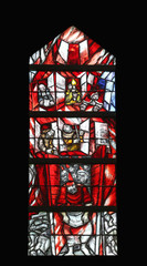 God cares for His own and strengthens them in their life path, stained glass window by Sieger Koder in St. John church in Piflas, Germany