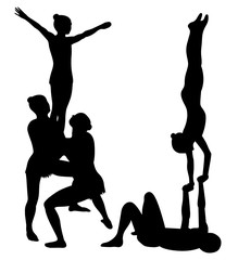 acrobatic stunt. Gymnasts acrobats vector black silhouette.