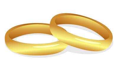 wedding gold rings on white background