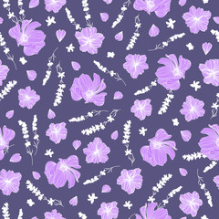 Seamless pattern for design with flowers and lavender.
