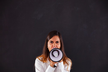 Woman with a loudspeaker