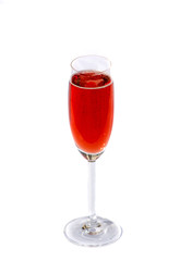 Close-up red champagne or prosecco glass isolated on white background