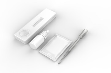 Blank rapid home self test kit for branding, 3d render illustration.