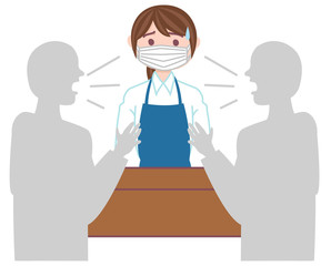 マスクをつけて接客をする店員