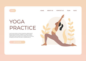 Template web design page, outdoor yoga poses, young woman doing asana, lifestyle. Vector illustration