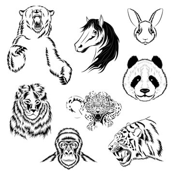 Set of vector image animals. Black images on a white background.