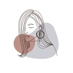 Silhouette of a girl with long hair. Line art modern illustration